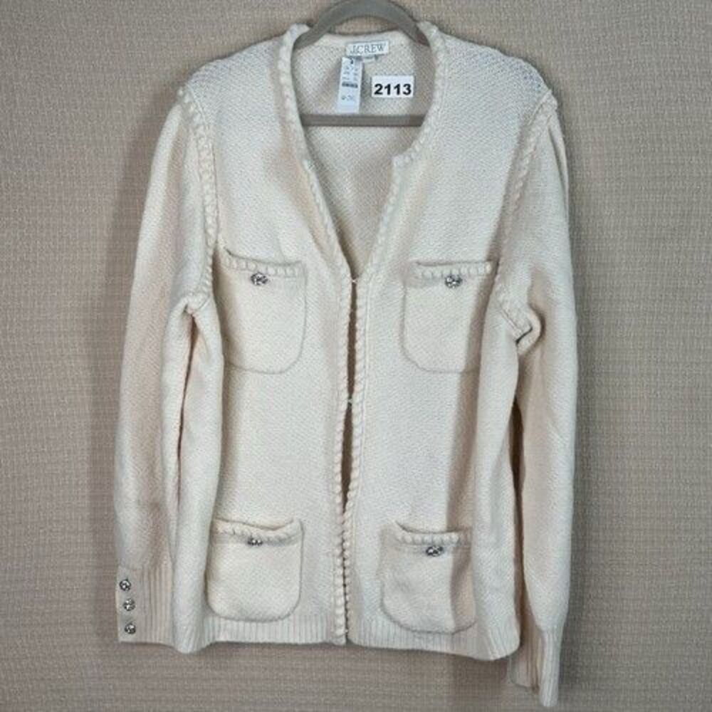 NWT J. Crew Odette Ivory Jewel Buttons Knit Cardigan Women Size 2XL
